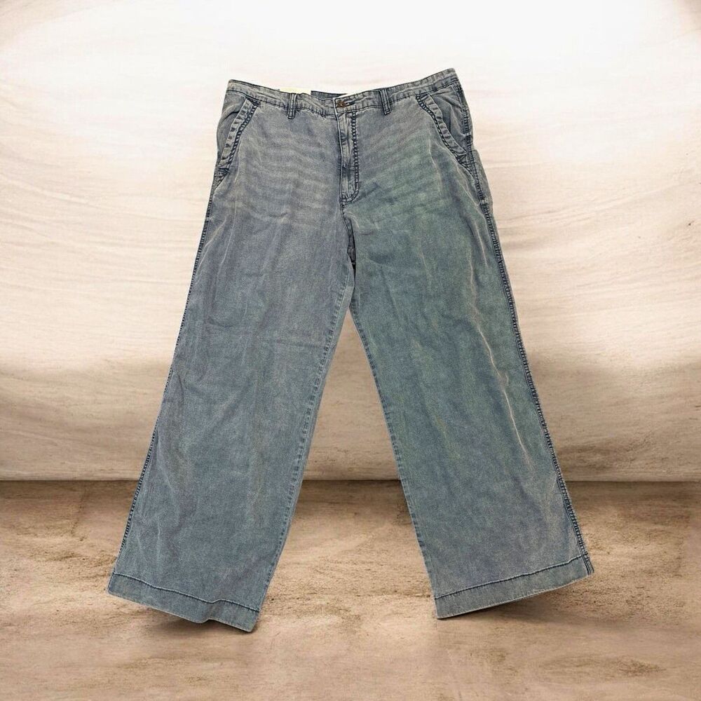 Women’s Nine West Jeans Gray Light Wash Denim Wide-Leg Mid Rise Pockets Size 18